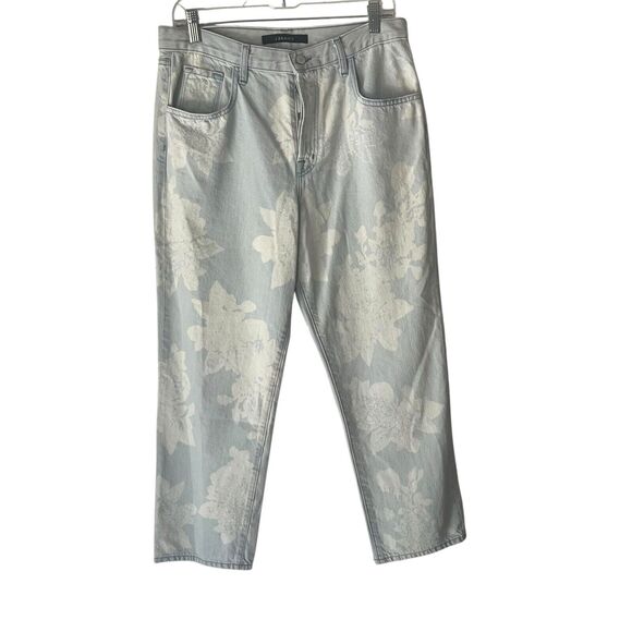 J Brand Size 30 Light Wash Floral Boho Hippie High Rise Wide Leg‎ Crop Jeans - Picture 1 of 12